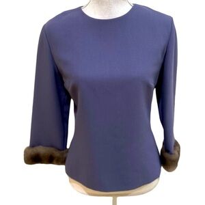 Vintage 90’s Chetta B lined lavender crew neck 3/4 sleeve trimmed mink sz 8